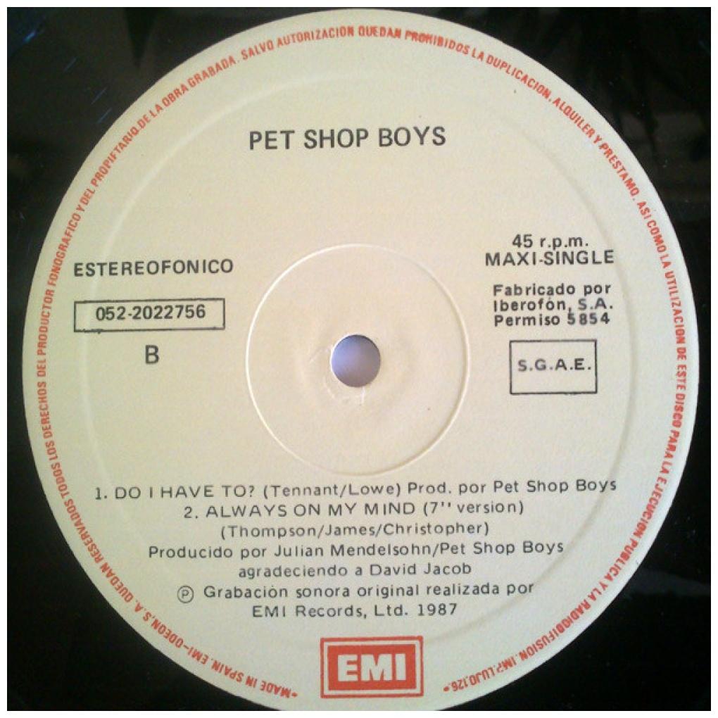 PET SHOP BOYS - ALWAYS ON MY MIND | 12" MAXI SINGLE VINILO USADO