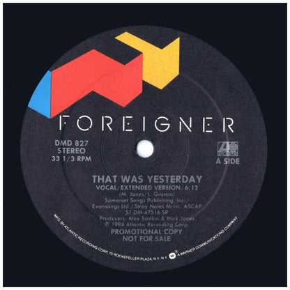 FOREIGNER - THAT'S WAS YESTERDAY (PROMO COPY) | 12'' MAXI SINGLE USADO