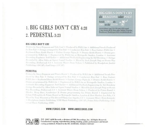 FERGIE - BIG GIRLS DON T CRY | CD SINGLE USADO