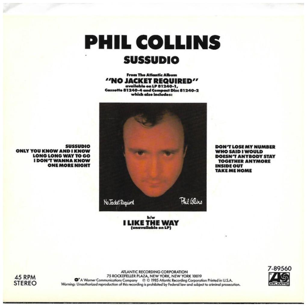PHIL COLLINS - SUSSUDIO | 7" SINGLE USADO