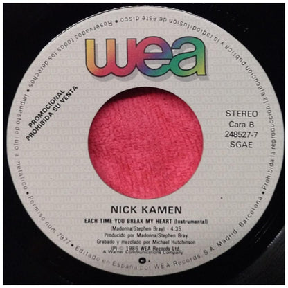NICK KAMEN - EACH TIME YOU BREAK MY HEART | 7" SINGLE USADO