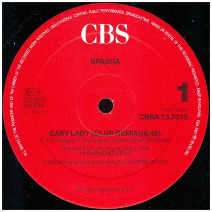 SPAGNA - EASY LADY | 12'' MAXI SINGLE USADO