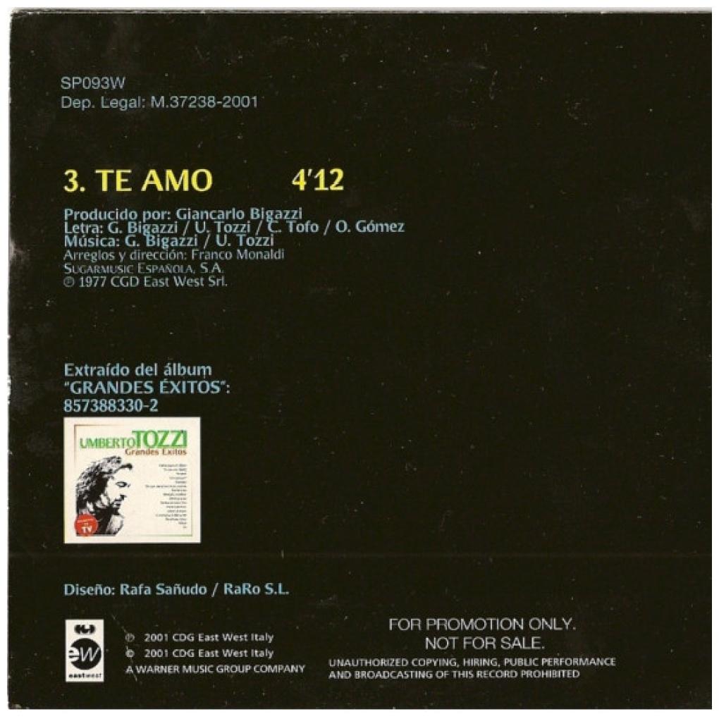 UMBERTO TOZZI - TE AMO (CD SINGLE) (PROMO COPY) | CD