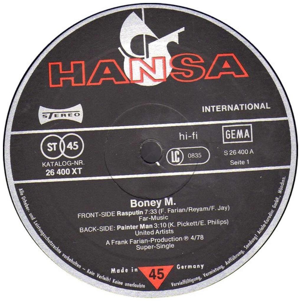 BONEY M - RASPUTIN | 12'' MAXI SINGLE USADO