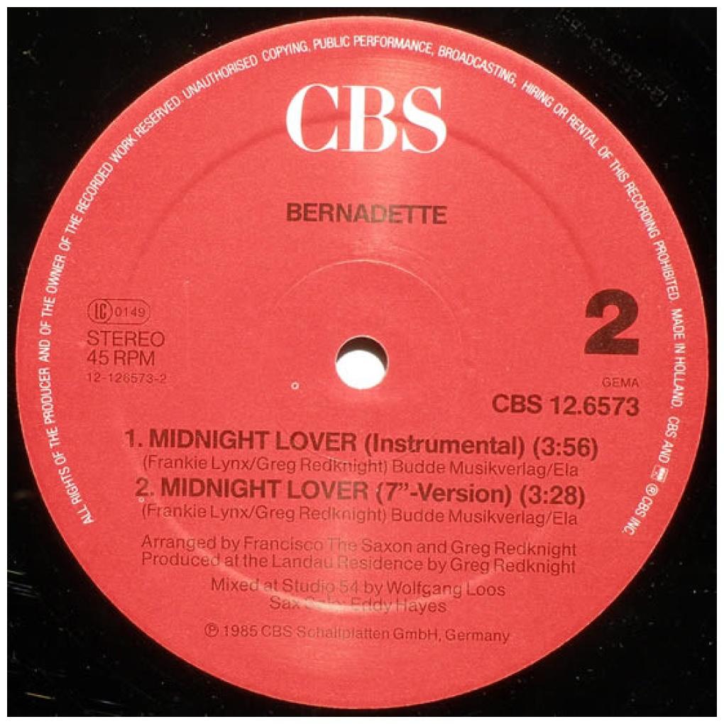 BERNADETTE - MIDNIGHT LOVER | 12'' MAXI SINGLE USADO