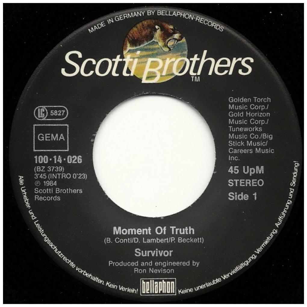 SURVIVOR - MOMENT OF TRUTH | 7" SINGLE USADO