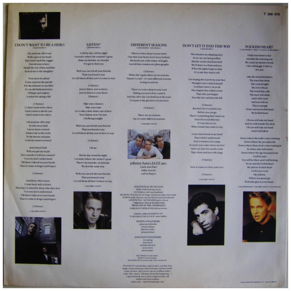 JOHNNY HATES JAZZ - TURN BACK THE CLOCK | VINILO USADO