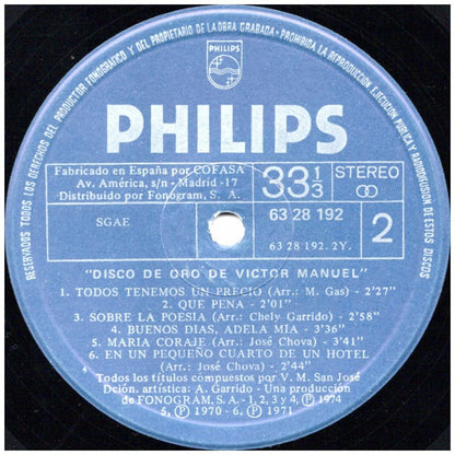 VICTOR MANUEL - DISCO DE ORO | VINILO USADO