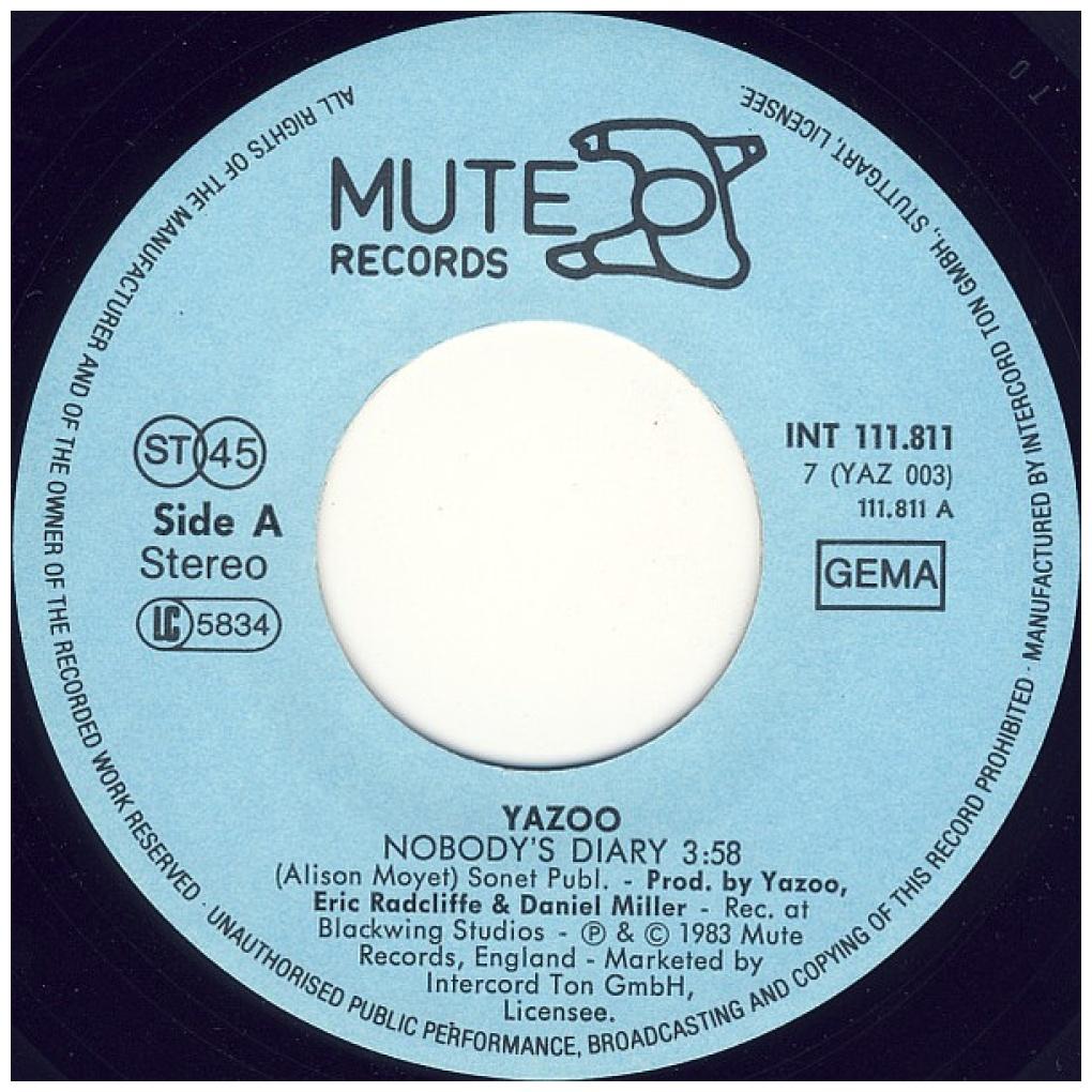 YAZOO - NOBODY'S DIARY | 7" SINGLE USADO