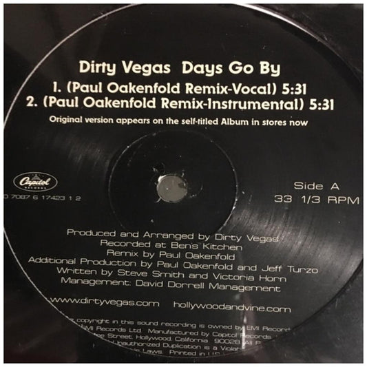 DIRTY VEGAS - DAYS GO BY | 12'' MAXI SINGLE USADO