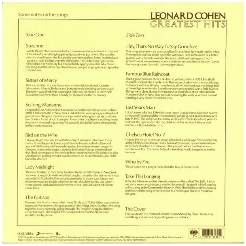 LEONARD COHEN - GREATEST HITS | VINILO