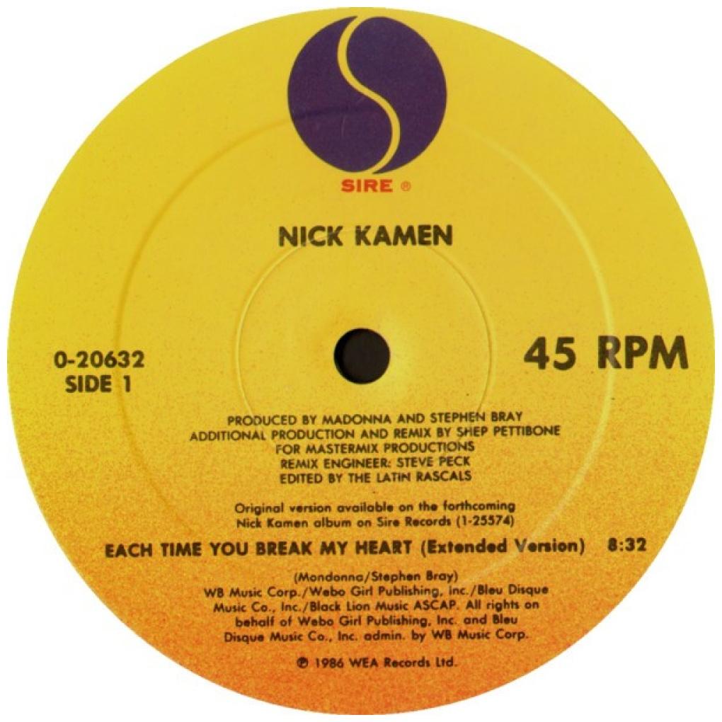 NICK KAMEN - EACH TIME YOU BREAK MY HEART | 12" MAXI SINGLE VINILO USADO