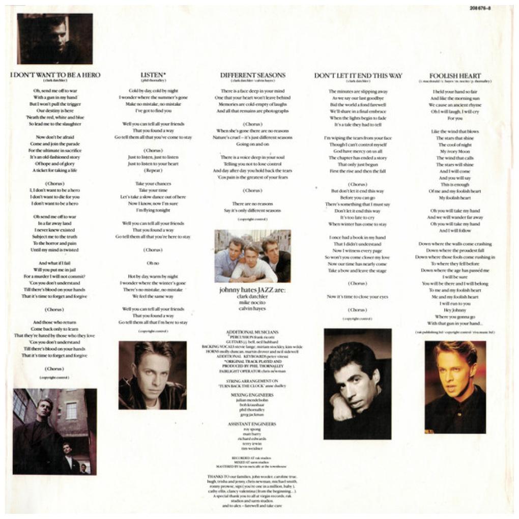 JOHNNY HATES JAZZ - TURN BACK THE CLOCK | VINILO USADO