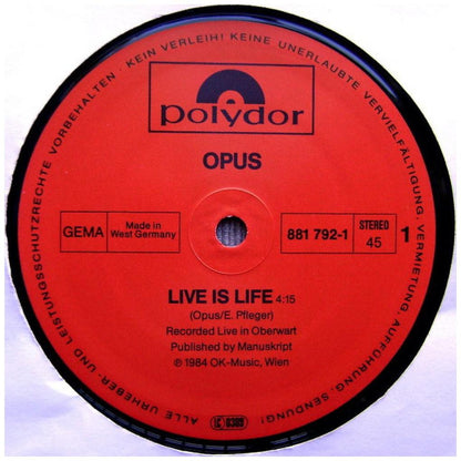 OPUS - LIFE IS LIFE | 12'' MAXI SINGLE USADO