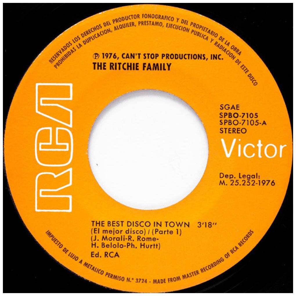 THE RITCHIE FAMILY - THE BEST DISCO IN TOWN | 7" SINGLE USADO