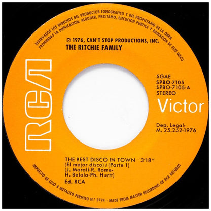 THE RITCHIE FAMILY - THE BEST DISCO IN TOWN | 7" SINGLE USADO