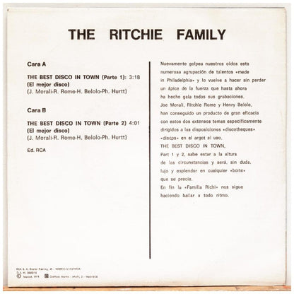 THE RITCHIE FAMILY - THE BEST DISCO IN TOWN | 7" SINGLE USADO