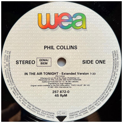 PHIL COLLINS - IN THE AIR TONIGHT (EXTENDED + '88 REMIX) | 12'' MAXI SINGLE USADO