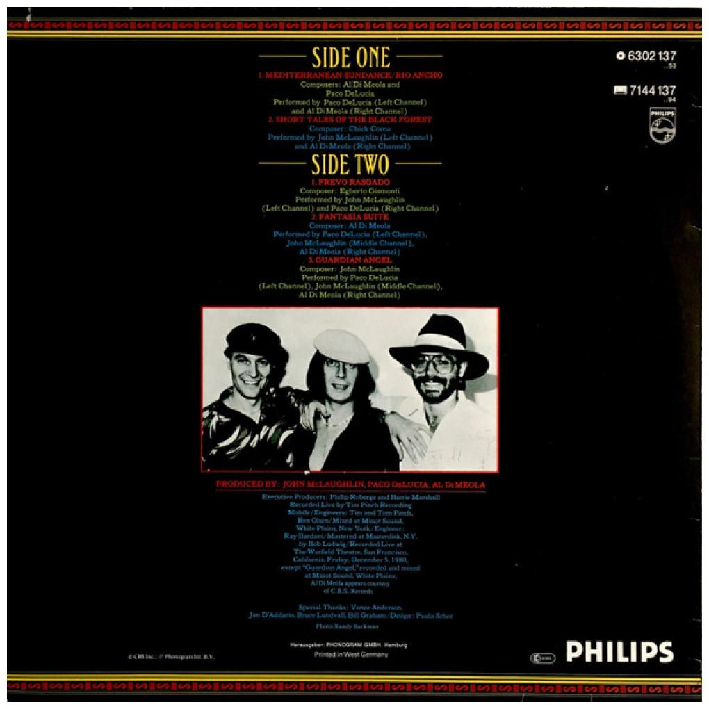 AL DI MEOLA, JOHN McLAUGHLIN, PACO DE LUCIA - FRIDAY NIGHT IN SAN FRANCISCO | VINILO USADO