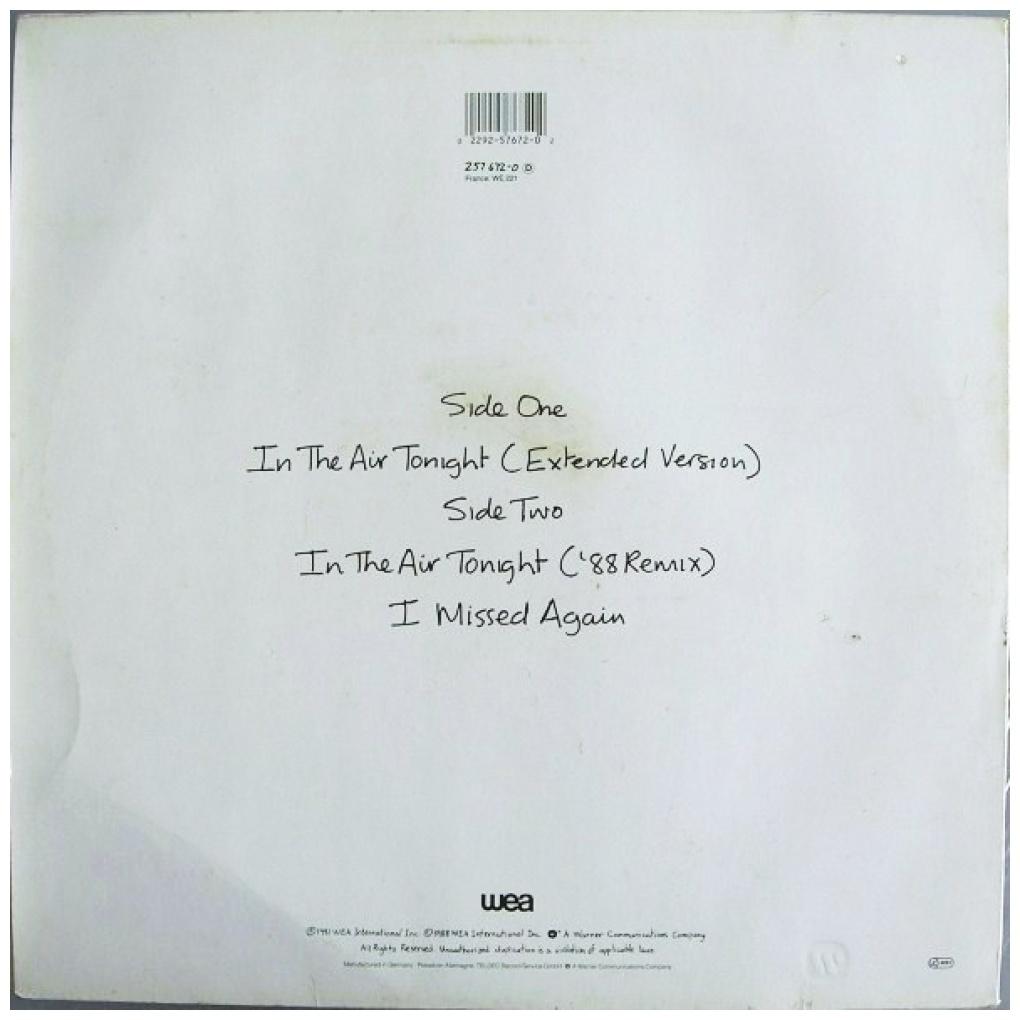 PHIL COLLINS - IN THE AIR TONIGHT (EXTENDED + '88 REMIX) | 12'' MAXI SINGLE USADO