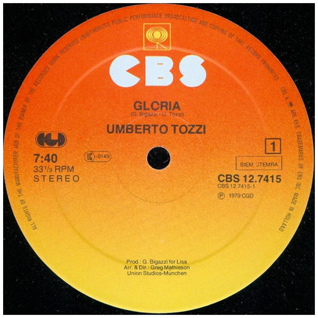 UMBERTO TOZZI - GLORIA (EXTENDED VERSION) | 12'' MAXI SINGLE USADO