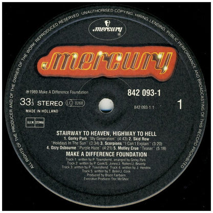 STAIRWAY TO HEAVEN/HIGHWAY TO HELL - MAKE A DIFFERENCE FOUNDATION: VARIOUS ARTIST | VINILO USADO