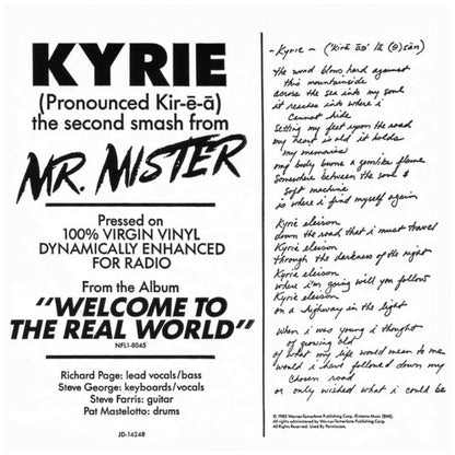 MR. MISTER - KYRIE (ACAPELLA END) (PROMO COPY) | 12'' MAXI SINGLE USADO