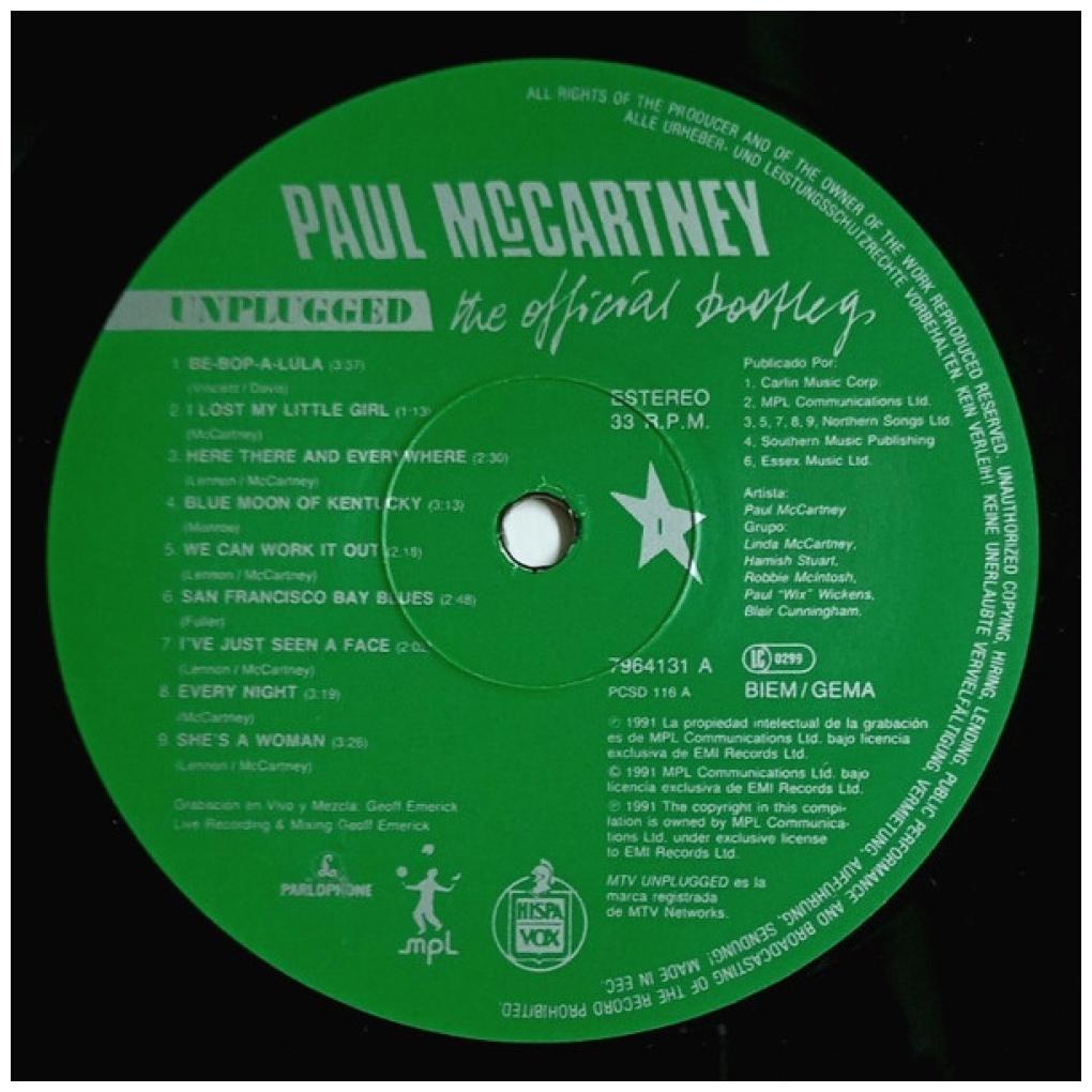 PAUL McCARTNEY - UNPLUGGED: THE OFFICIAL BOOKLEG} | VINILO USADO