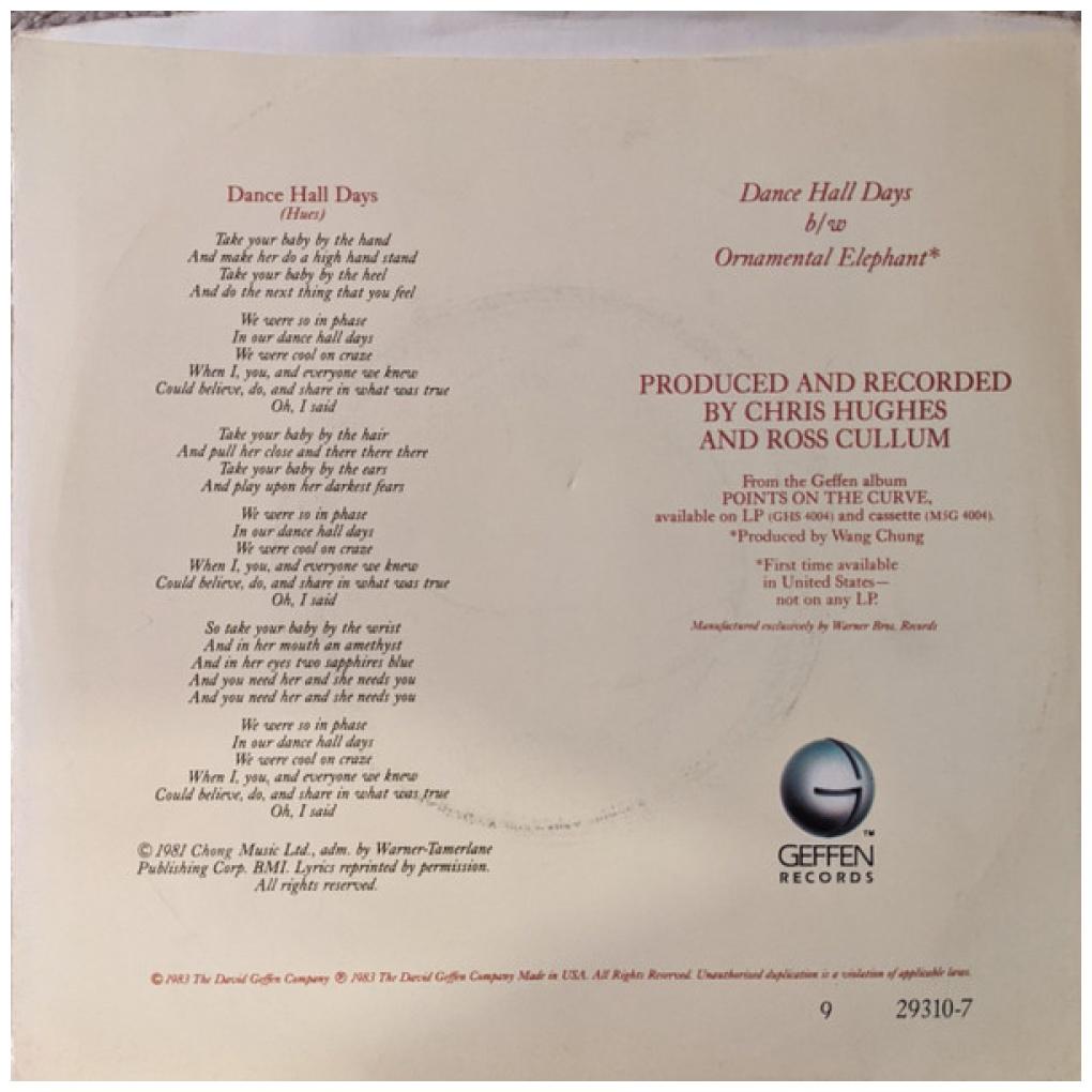 WANG CHUNG - DANCE HALL DAYS | 7" SINGLE USADO