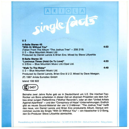 U2 - WITH OR WITHOUT YOU | 7" SINGLE USADO