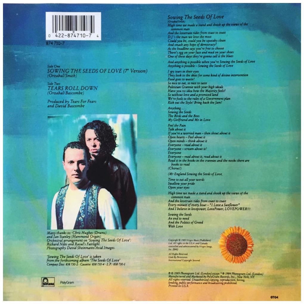 TEARS FOR FEARS - SOWING THE SEEDS OF LOVE | 7" SINGLE USADO