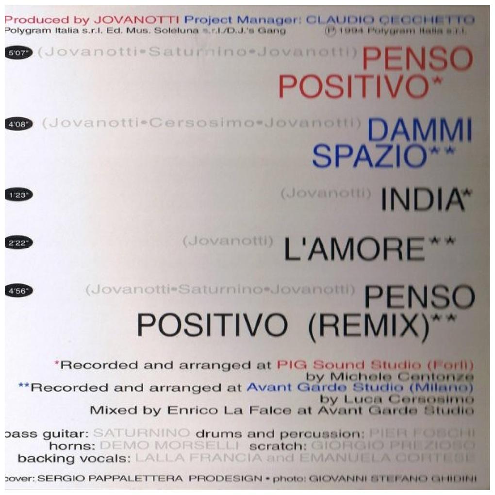JOVANOTTI - PENSO POSITIVO (CD MAXI SINGLE) | CD
