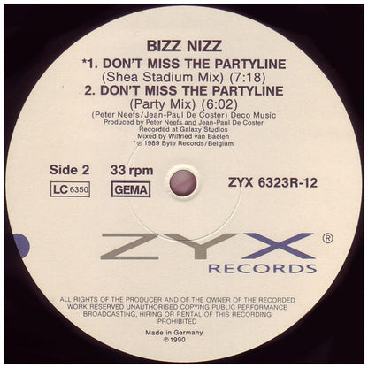 BIZZ NIZZ - DON'T MISS THE PARTY LINE | 12'' MAXI SINGLE USADO