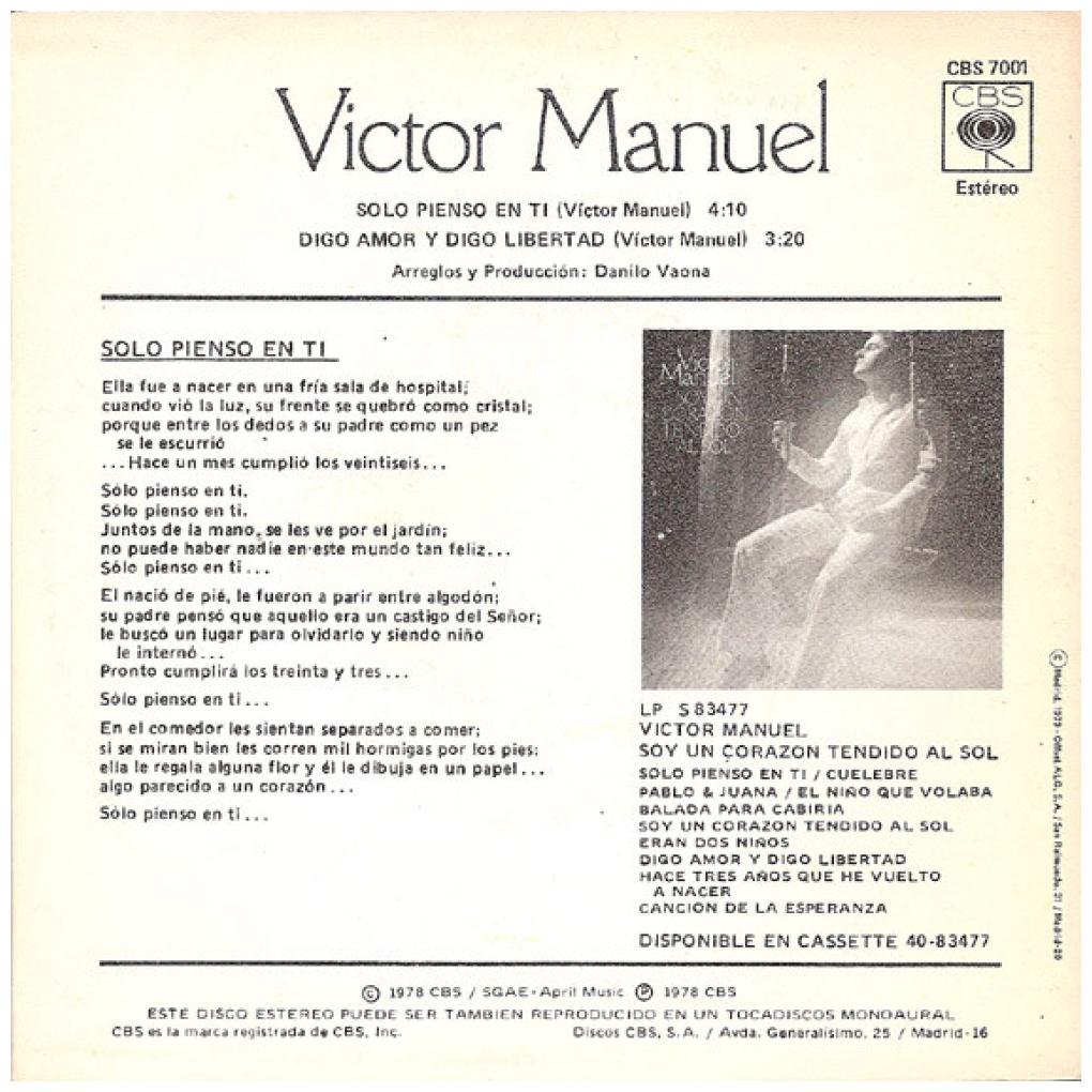 VICTOR MANUEL - SOLO PIENSO EN TI | 7" SINGLE USADO
