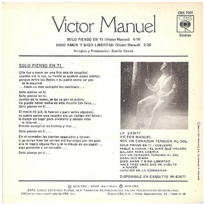VICTOR MANUEL - SOLO PIENSO EN TI | 7" SINGLE USADO