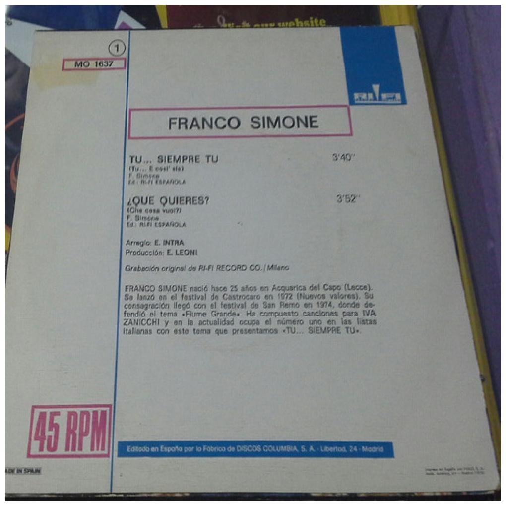 FRANCO SIMONE - TU... SIEMPRE TU | 7" SINGLE USADO