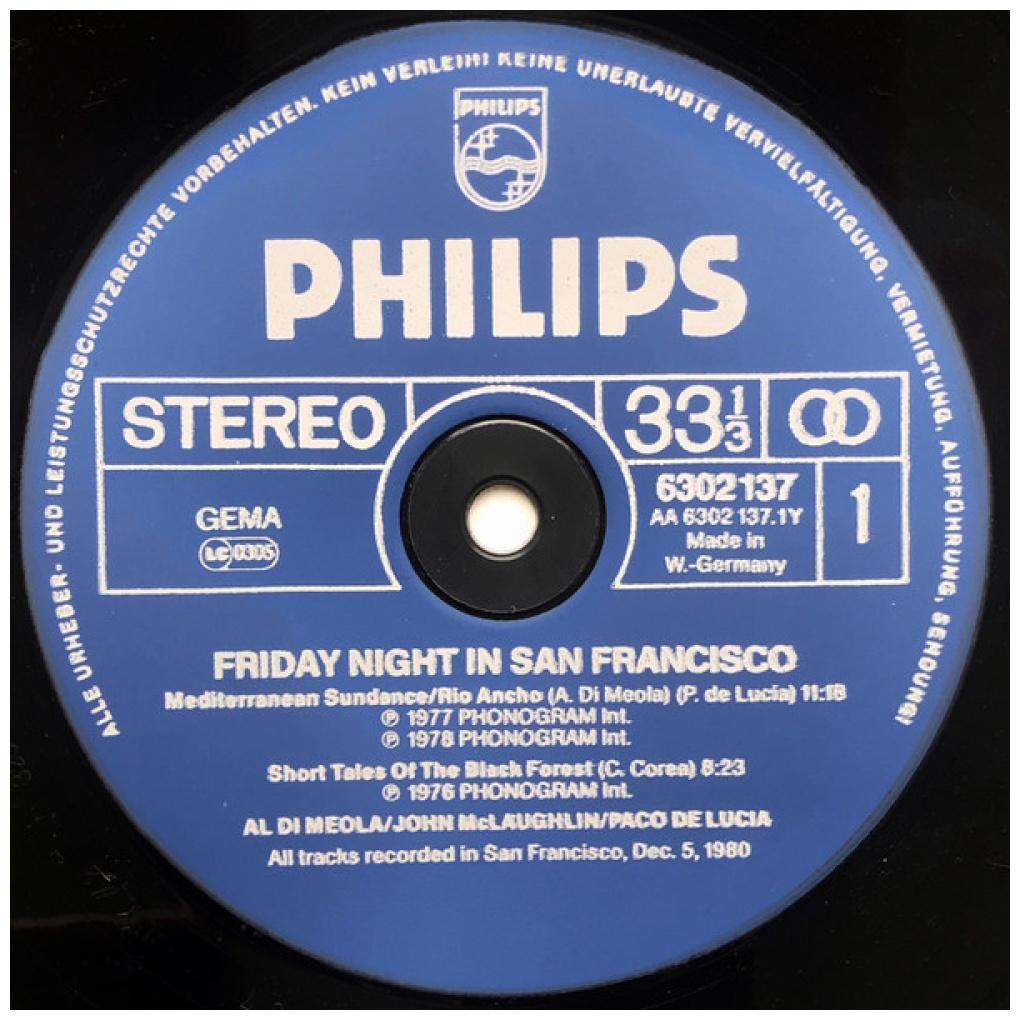 AL DI MEOLA, JOHN McLAUGHLIN, PACO DE LUCIA - FRIDAY NIGHT IN SAN FRANCISCO | VINILO USADO